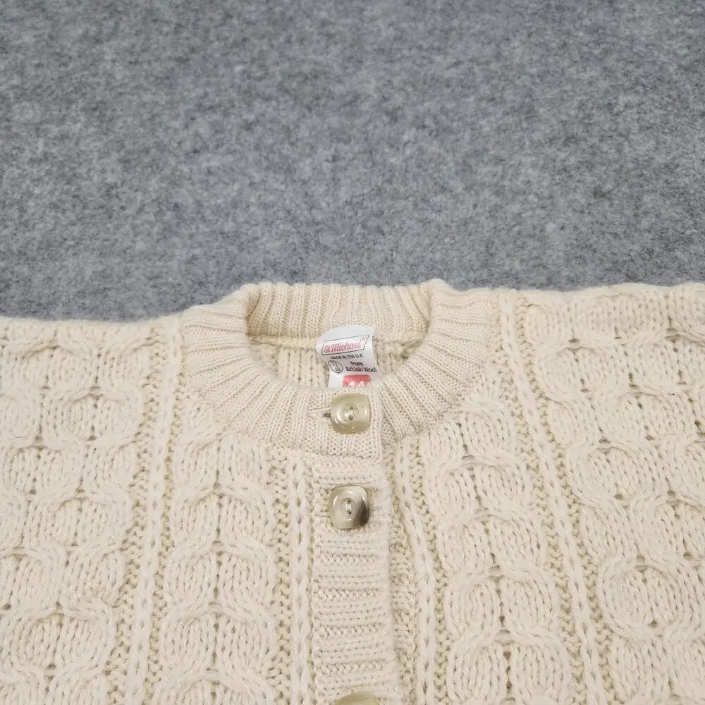 VTG ST Michael Mens Size 42 100% Pure British Wool Cableknit Cardigan‎ Sweater